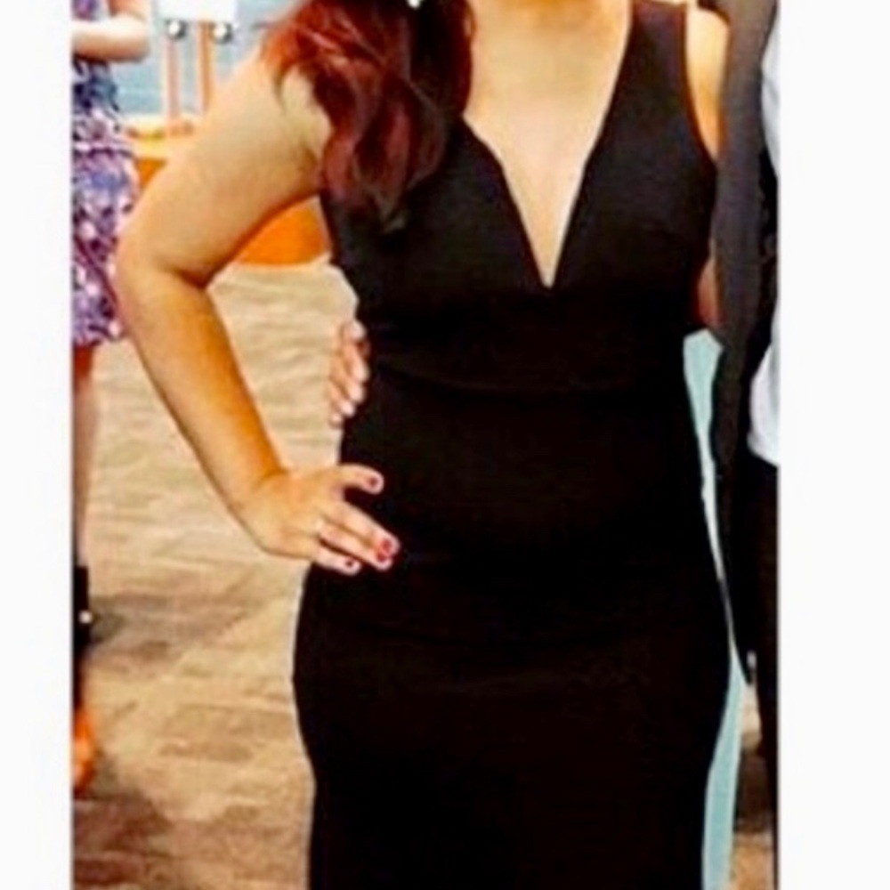 Long Black Deep V Bodycon Fitted Dress